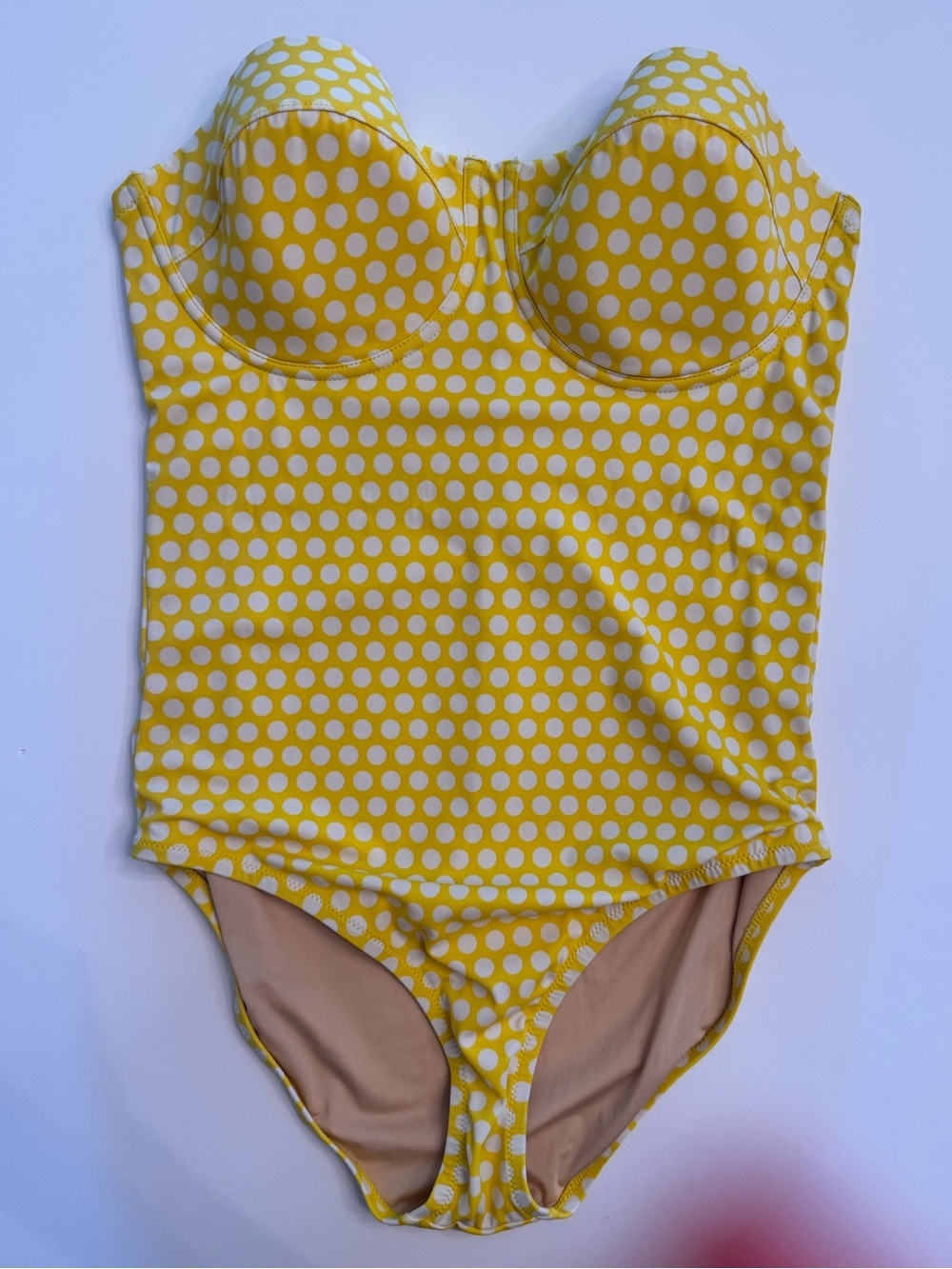 J.Crew Yellow Polka Dot Underwire One Piece Swimsuit 12D Retro Pin Up